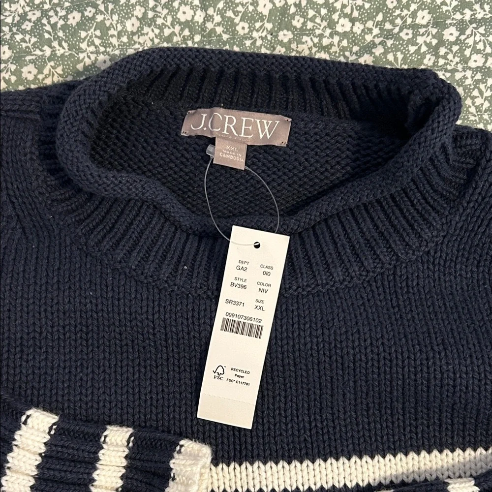 J. Crew Women's Black and White Striped Turtleneck Sweater - Picture 3 of 3